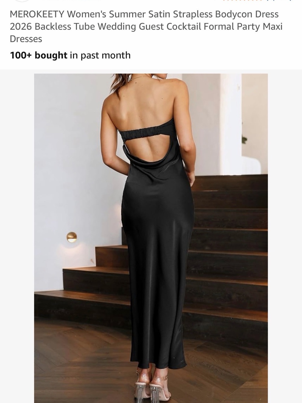 MEROKEETY Black Satin Strapless Backless Bodycon Maxi Dress
